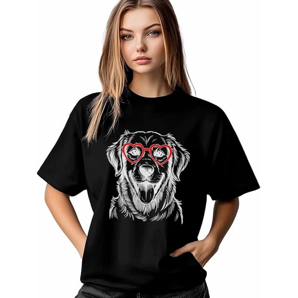 Women's T-Shirt,Short Sleeve Tee Shirts Casual Tops Dog with Glasses Crewneck T Shirt for Women