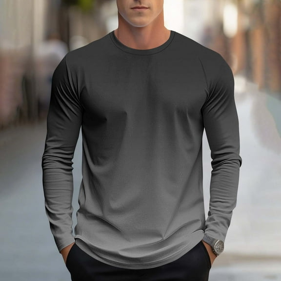 Tawop T Shirts for Man Crew Neck Long Sleeve Graphic Gradient Workout Casual Gray L