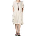thumbnail image 2 of Vestido suelto femenino Qarigey manga corta primavera verano Cuello Irregular Casual Beige XXL, 2 of 6