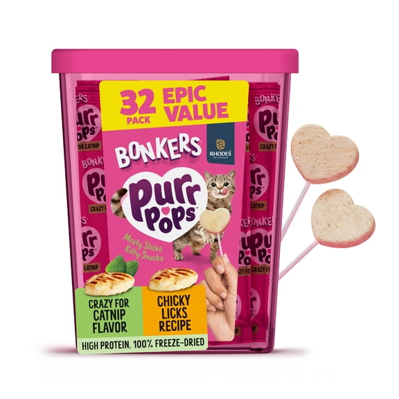 BONKERS Purrpops, Freeze Dried Chicken & Dried Catnip Flavored Cat Treats, 32 Pieces