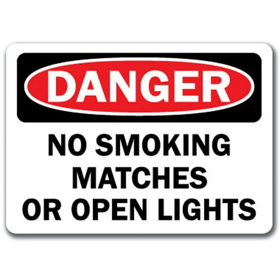 Danger Sign - No Smoking Matches or Open Lights - 10" x 14" OSHA Safety Sign