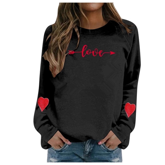 Valentines Crew Neck Sweatshirts Women Love Heart Graphic Shirts Casual Long Sleeve Valentines Day T Shirt Classic Fit Pullover Tops Soft Sweatshirts for Women