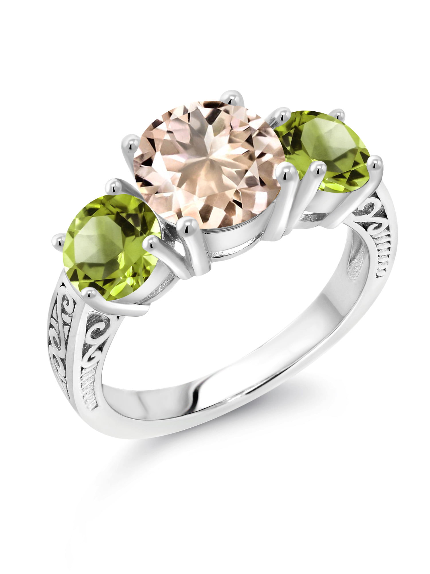 1.34ct 5-Stone Natural Peridot White Gold Plated 925 Sterling Silver Ring SZ 7 