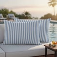 thumbnail image 4 of Blue Striped Outdoor Waterproof Pillow Covers, Modern Simple Farmhouse Beige Vintage Decorative Rectangle Throw Pillowcase Sofa Cushion Sham for Patio/Couch/Chair, 20"x12" 2 Pack, 4 of 8