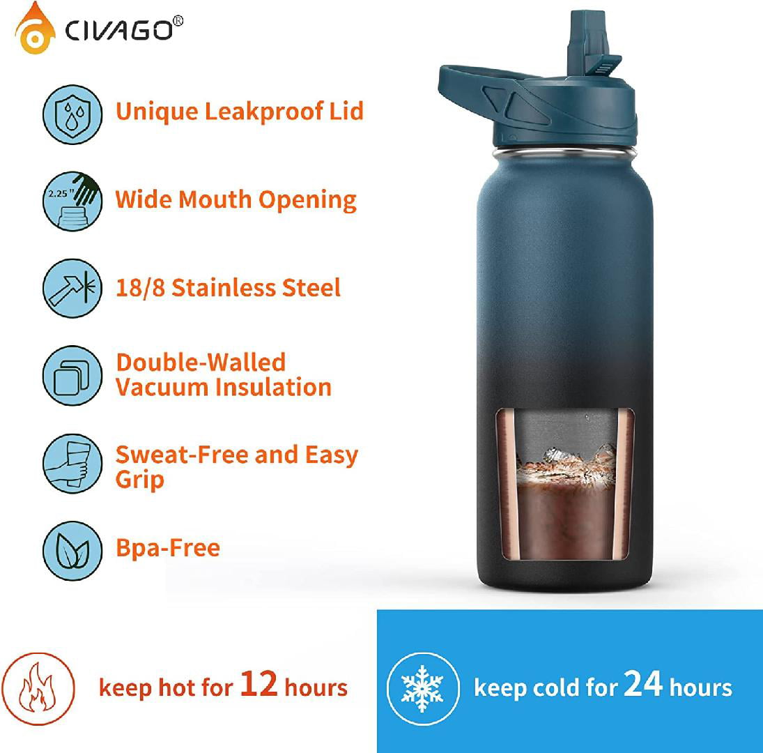 EALGRO Half Gallon Insulated Water Bottle Jug with Straw, 64 oz Large  Stainless Steel Sports Metal Water Flask with Handle, Thermal Water Cup Mug  with 2 Lids, Army Green - Yahoo Shopping