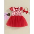 thumbnail image 2 of Bslissey Baby Girls Valentine’s Day Dress Short Sleeve Lips Print Tulle A-line Dress Infant Toddler Sweet Casual Princess Dress with Bow Headband 3M 6M 9M 12M 18M 24M, 2 of 9