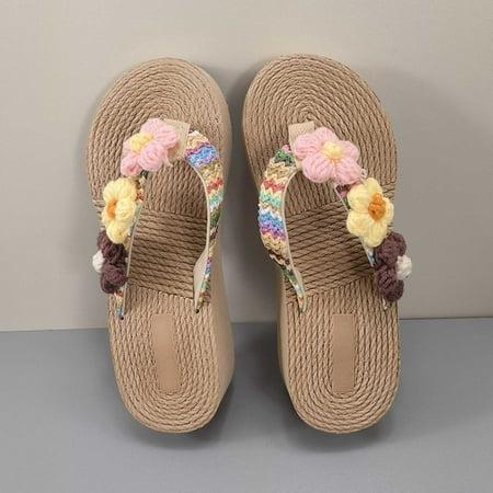 

Shldybc Women s Sandals Flip Flops Flat Bohon Beach Sandals Folk Style Flower Wedges Beach Sandals Flip-flops Shoes on Clearance