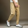 thumbnail image 4 of SWSMCLT Men's Chino Pants Solid Cotton Fitted Trousers Casual Pants Lightweight Stretch Cuffed Flat Front Ankle Length Slim Fit Tapered Leg Harem Streetwear Khaki Beige 44, 4 of 5