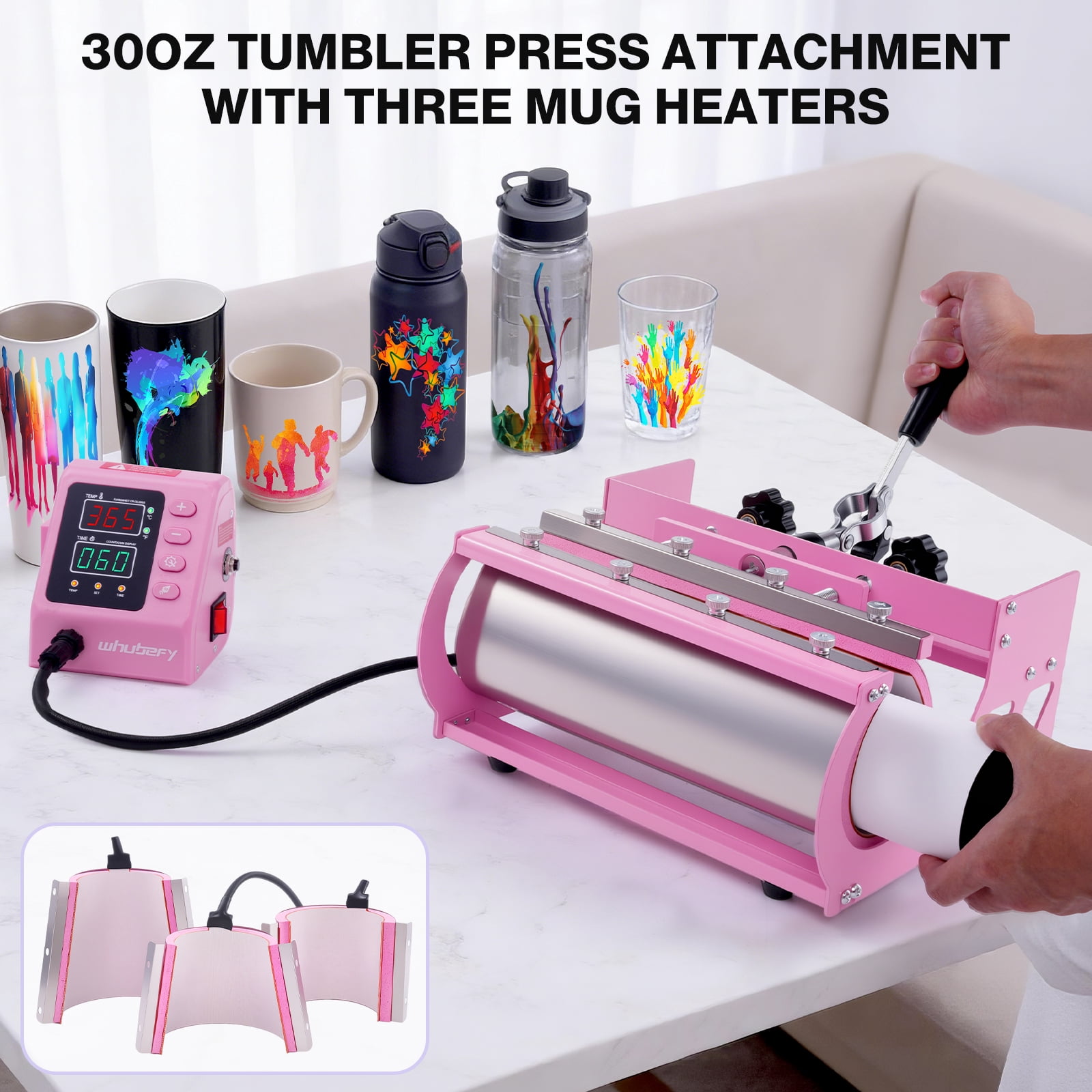 Adnoom Heat Press 15x15, 8 in 1 Multifunctional Shirt Press Machine Combo, 360° Swing Away Sublimation Heat Transfer with LED Display for T-shirts Mugs Hat Plate Cap, Pink
