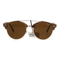 thumbnail image 2 of Mens Retro Hipster Half Horn Wire Flat Top Round Sunglasses Light Wood Brown, 2 of 4