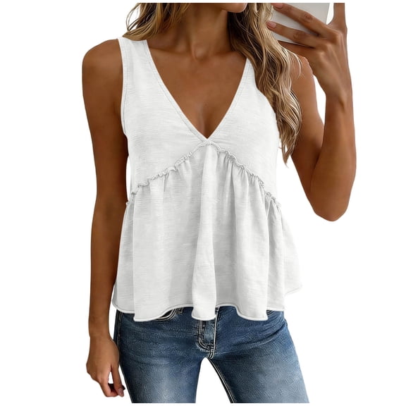Purcolt Womens Peplum Tank Tops Dressy Casual V-Neck Sleeveless Open Back Tie Bow A-Line Blouses Summer Beach Vacation Loose Fit Shirts