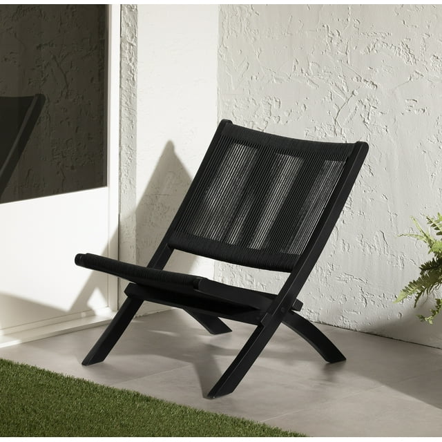 South Shore Agave Wood and Rope Lounge Chair, in Black