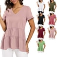 thumbnail image 3 of Camiseta estilo Babydoll suelta con cuello en V y manga corta con volantes para mujer, informal, para verano, 3 of 6