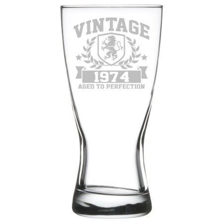 Large Vintage Beer - 15 oz Beer Pilsner Glass 45th Birthday Vintage Aged To Perfection 1974