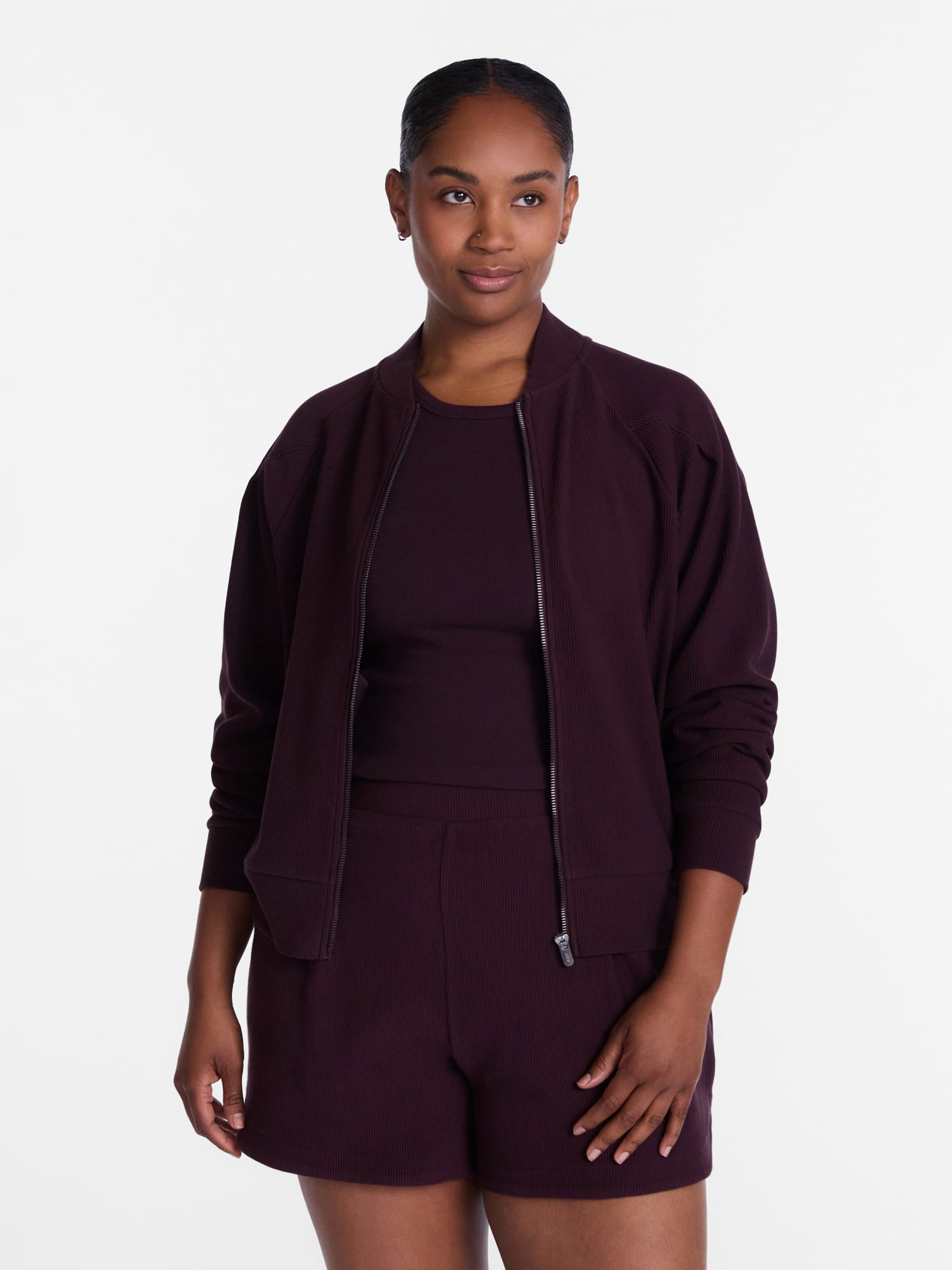 Avia Women's and Women's Plus Ottoman Full Zip Bomber Jacket, Sizes XS-4X