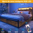 thumbnail image 4 of Marco de Cama Matrimonial con 4 Cajones – Cabecera con Luces LED, Puerto de Carga USB y Espacio de Almacenamiento, Base de Cama Fácil de Armar, 4 of 7