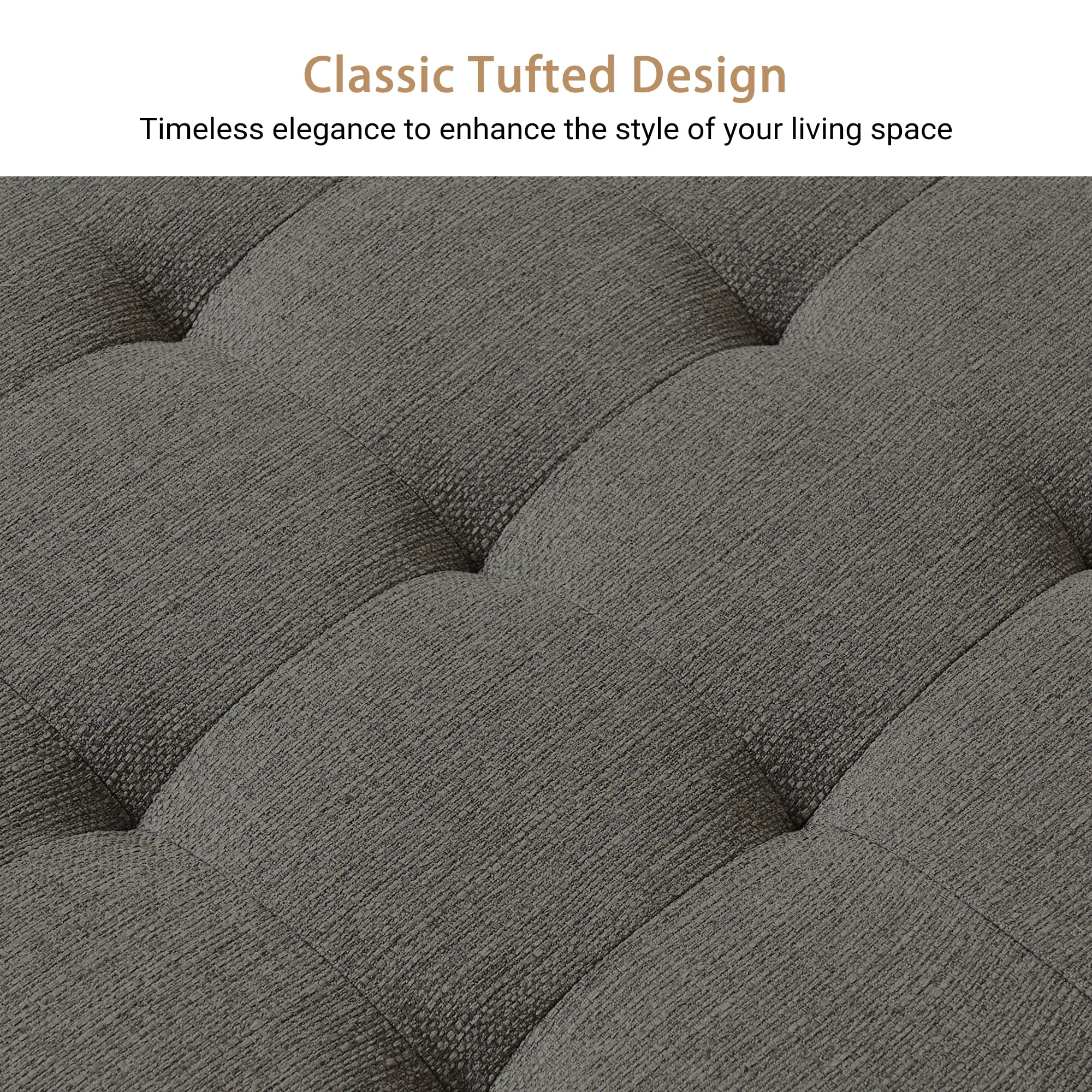 Square Upholstered Ottoman Coffee Table with Storage Shelf, Linen Fabric, Tufted Top, 31.9"x31.9", Granite