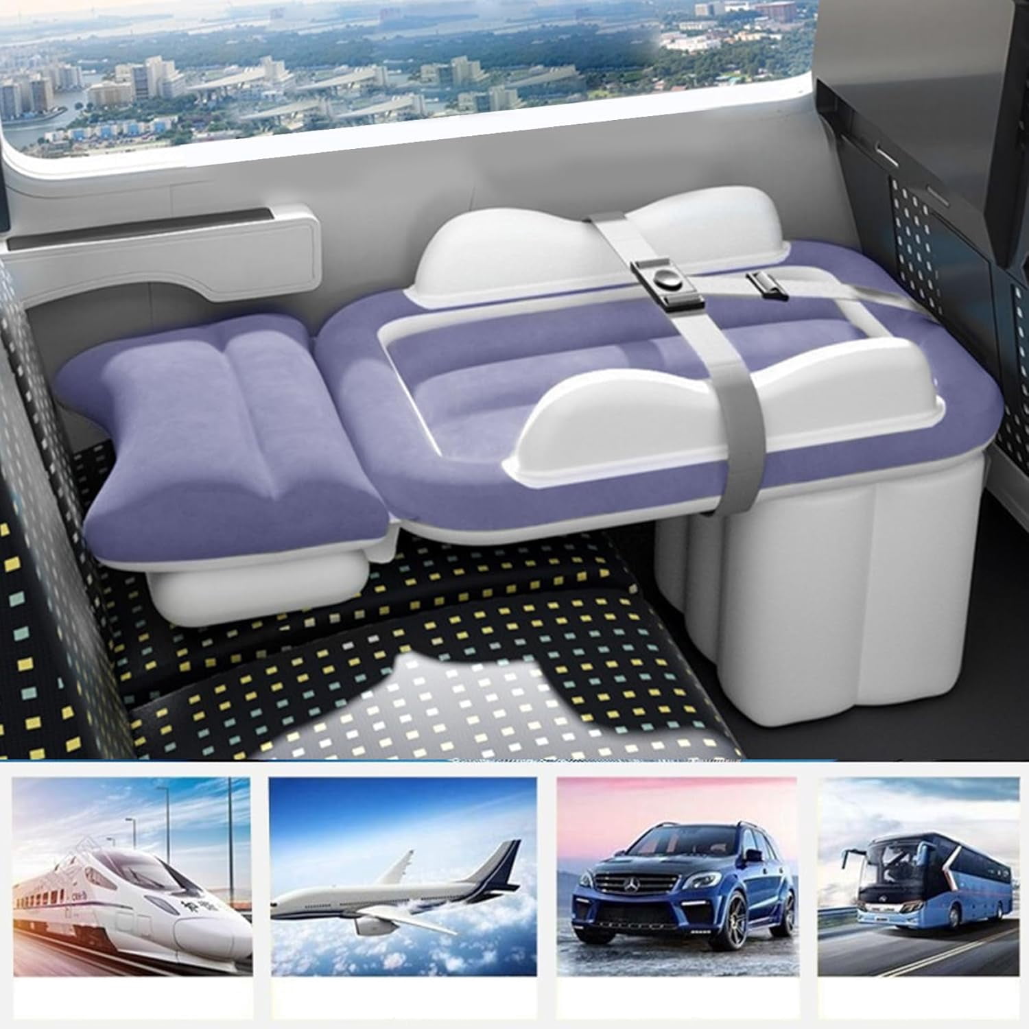 Portable Inflatable Travel Bed with Pump, Comfortable Air Mattress for Car, Plane & Camping, Includes Storage Bag and Patch Kit(RL Grey 1 Set)