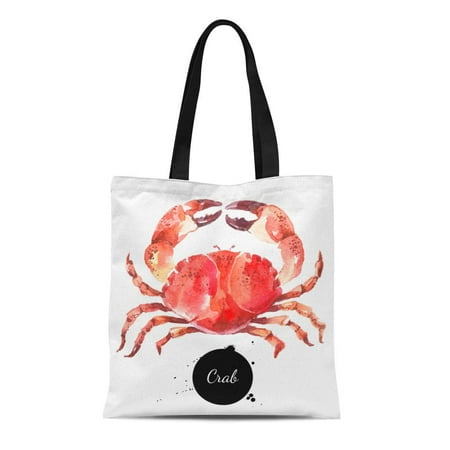 SIDONKU Canvas Tote Bag Ingredient Watercolor Crab Fresh Seafood on Drawing Food Hand Durable Reusable Shopping Shoulder Grocery (Best Grocery Store For Seafood)