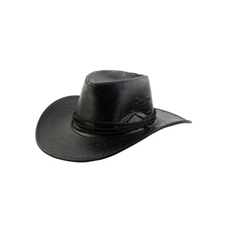 Unisex Faux Leather Adjustable Neck Strap Western Style Sunhat Cowboy Hat Black