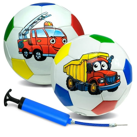 Xcello Sports Soccer Ball Size 3 Quality TPU Small Soccer Ball Kids' Soccer Ball with Pump Truck Graphics Size 3 Pack of 2