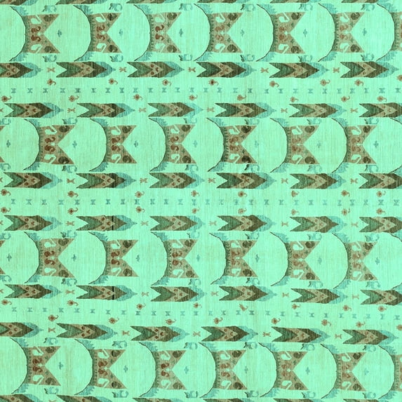 Ahgly Company Machine Washable Indoor Square Abstract Turquoise Blue Modern Area Rugs, 8' Square