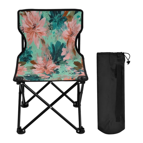 600D Oxford Camping Chair Portable Foldable Chair Supports 220 lbs for Picnic, Fishing, Backpacking Pink Abstract Floral Patterns