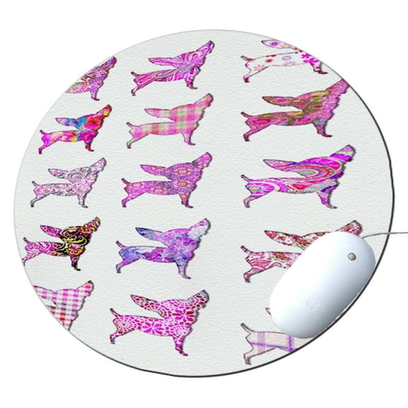 KuzmarK Round Mousepad / Hot Pad / Trivet - Chihuahua Dog Pink