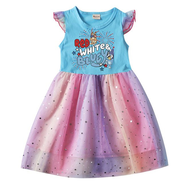 Bluey Imprimir Niños Niñas Vestido Casual Verano Floral Vestidos Nuevo Partido Princesa De Bola