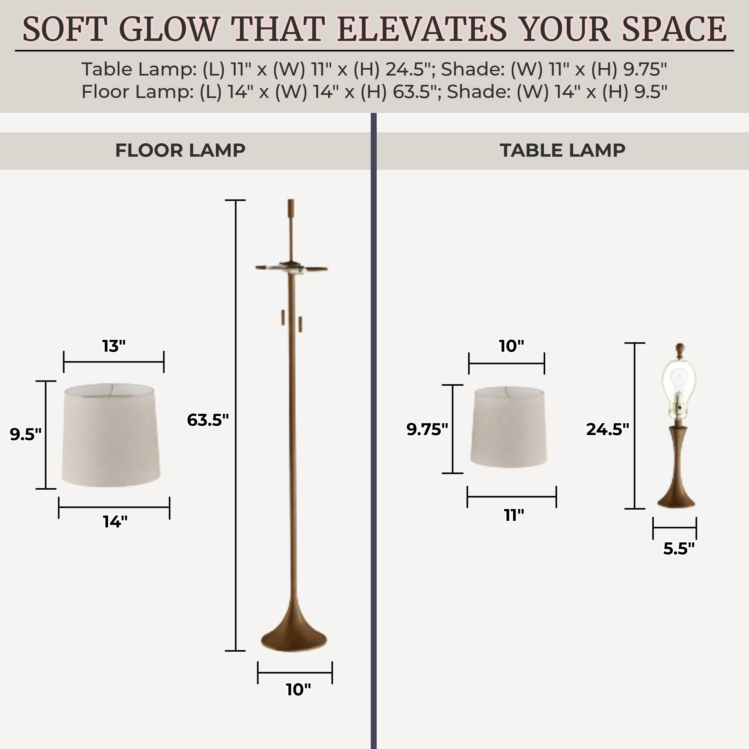 Lavish Home Table and Floor Lamps Set of 3 Modern Metal Lights with Flare Base and LED Bulbs, Bronze