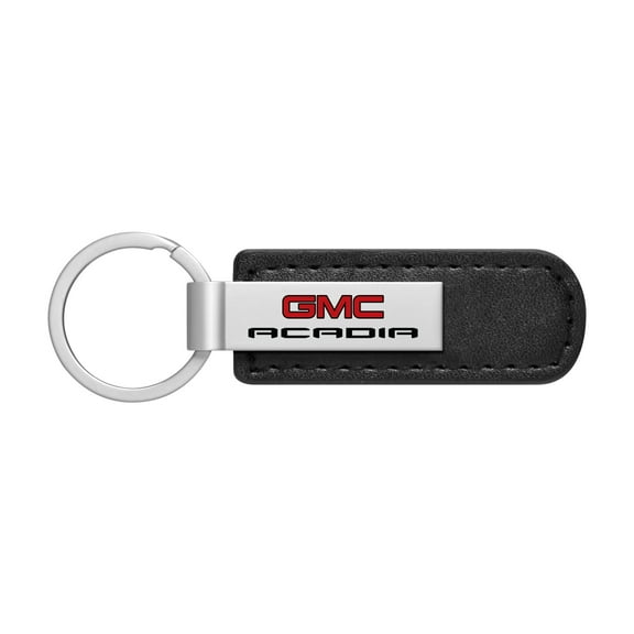 iPick Image for GMC Acadia Silver Metal Plate Black PU Leather Strap Key Chain, Official Licensed