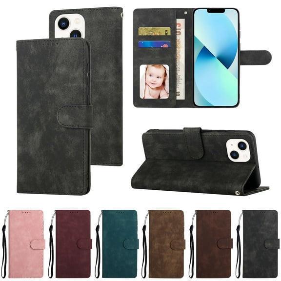 Allytech iPhone 14 Max Case with Card Holder & Wrist Strap, Premium PU Leather Magnetic Clasp Kickstand Wallet Flip TPU Simple Phone Protective Case Cover for iPhone 14 Max 2022 6.7", Black