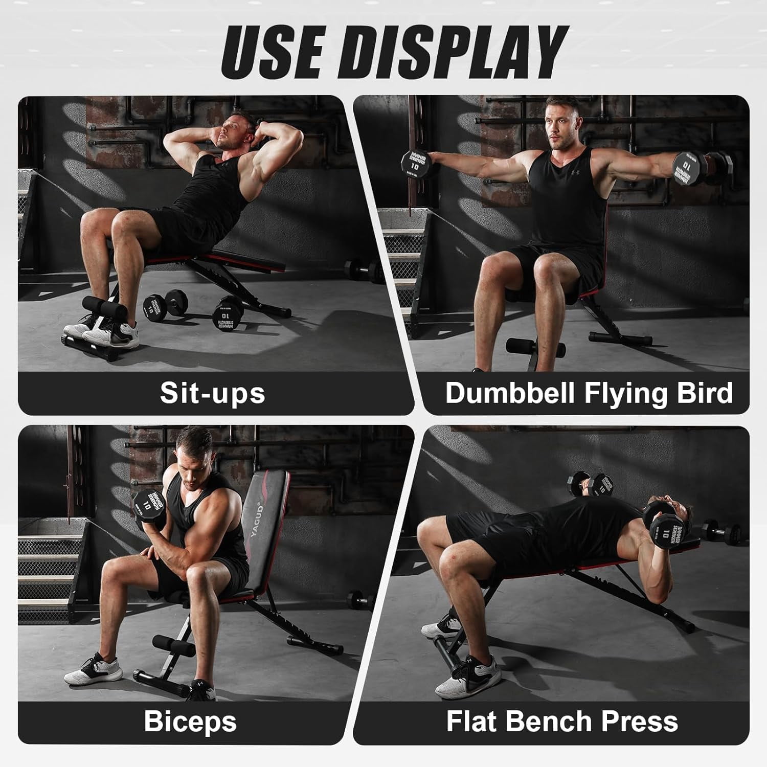 Adjustable Weight Bench Press, 800 LB Capacity Incline Decline Workout Bench, Fast Folding Strength Training Sit Up Bench for Home Gym