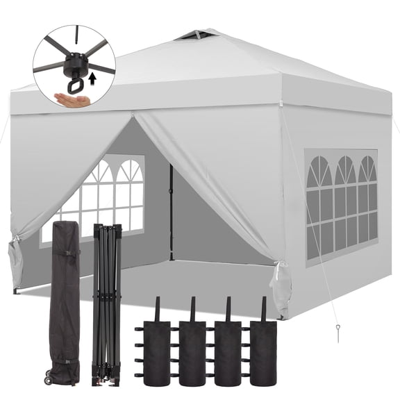 Ainfox 12x12 Pop up Canopy Tent with One Push Setup and Sidewalls,Instant Outdoor Shade Gazebos with Weighted Sandbags,White