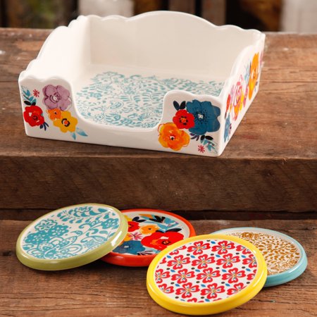 - The Pioneer Woman Flea Market Stoneware Coasters And Napkin Box Set