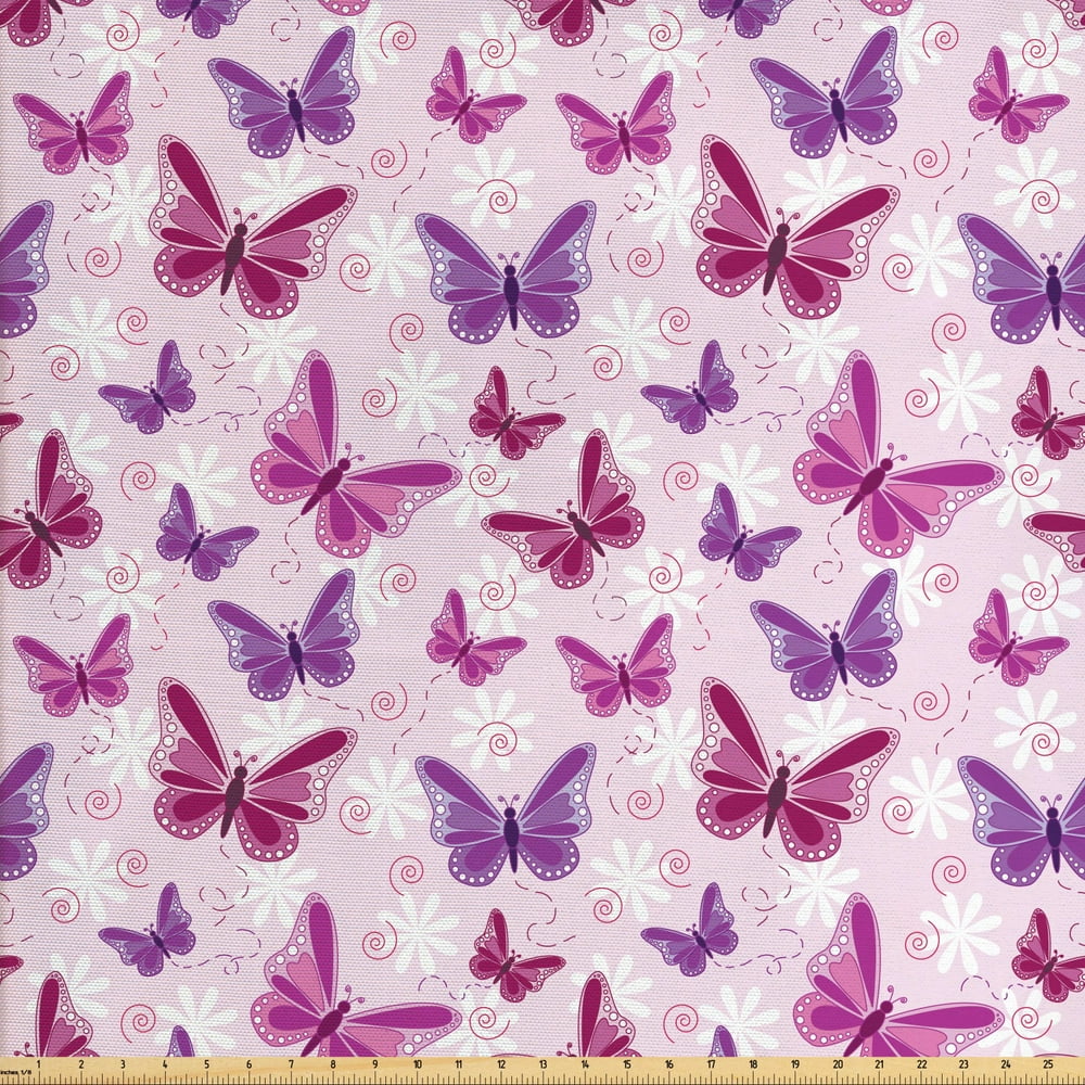 Butterfly Fabric by The Yard, Various Flying Butterflies with Fairy