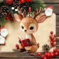 thumbnail image 4 of Reading Book Animals Christmas Ornaments 2026, 3.15 Inch 2D Acrylic Animal Figurines with Books Decorations, Cute Woodland Creature Hanging Ornaments for Xmas Tree Librarian Book Lover Gifts-1 pc, 4 of 5