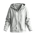 thumbnail image 5 of Yigetop Women's Zip up Hooded Denim Jacket Long Sleeve Hoodie Casual Loose Retro Washed Jean Outerwear Coat Light Ashy 5XL, 5 of 5