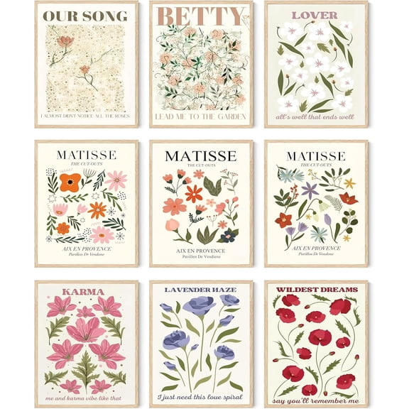 Matisse Floral Wall Art Prints, Set of 9, Unframed, 8x10 in | Vintage Flower Market Posters for Bedroom, Living Room, Dorm Decor