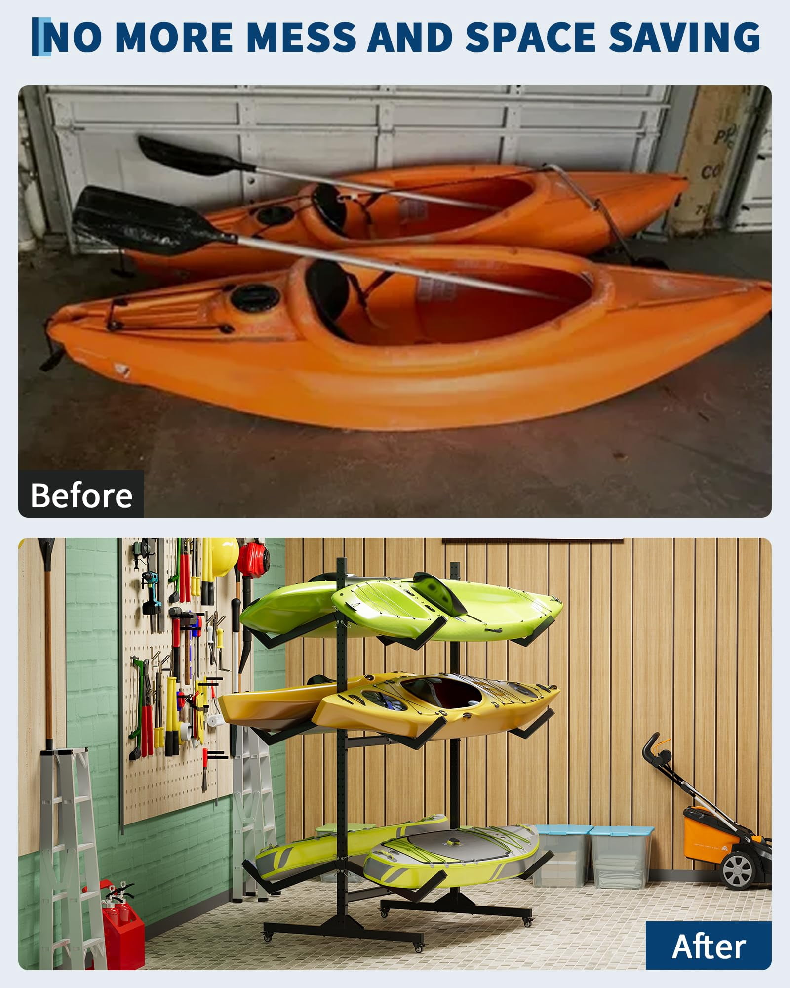3-Tier Freestanding Kayak Storage Rack -Storage Rack for Kayaks or Canoes - Premium Kayak Stand for Outdoor and Indoor - Heavy Duty Kayak Holder