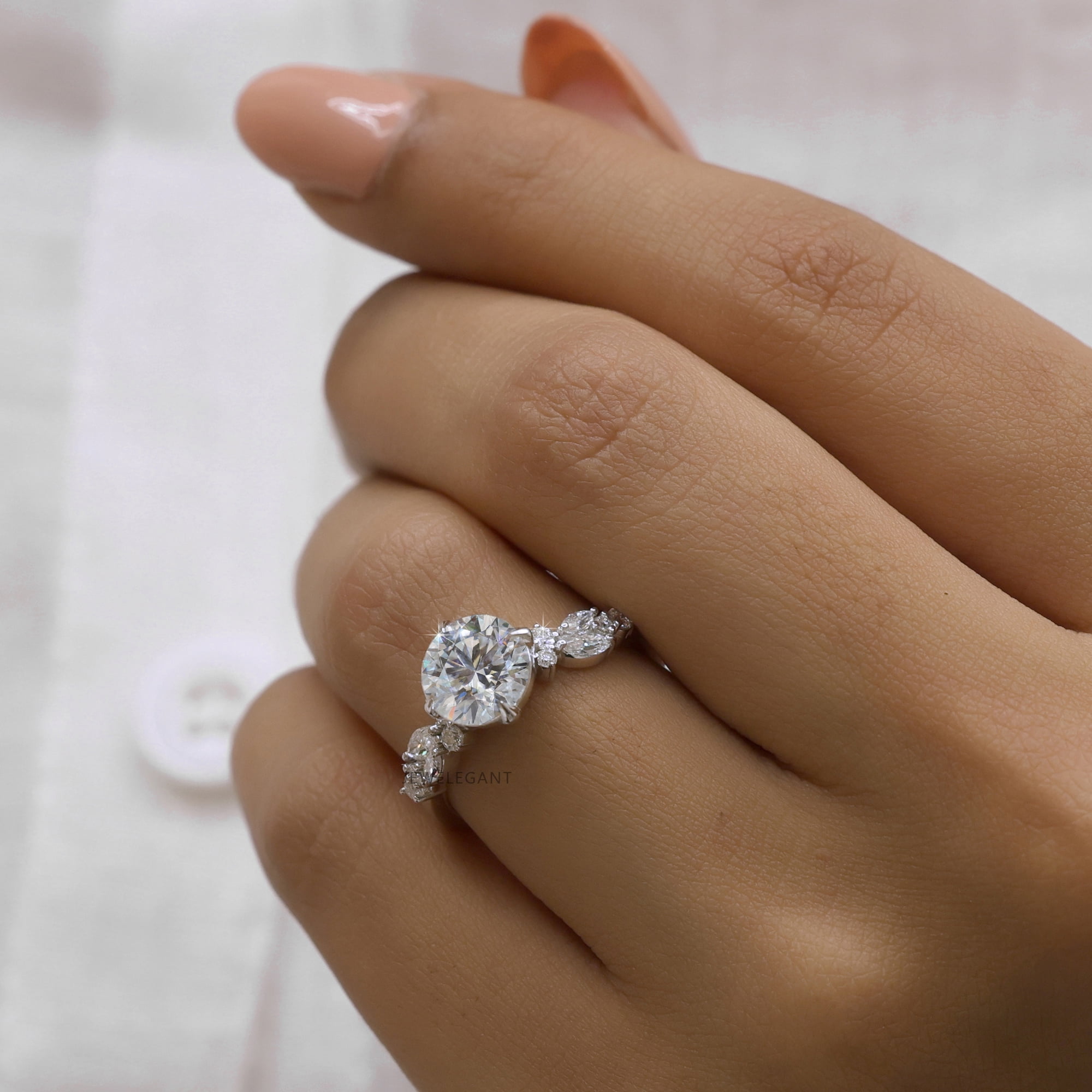 JEWELEGANT 2 Ct Round Brilliant Cut Moissanite Engagement Ring, Nature Inspired Ring for Women