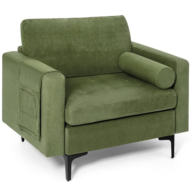 Costway Tissu Accent Canapé Simple W / Mitre & Côté Poche de Rangement Armée Vert