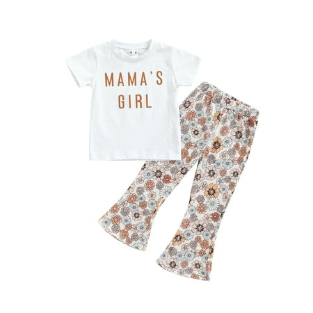 

Toddler Girls 2PCS Clothes Outfit Short Sleeve Letter Printed T-Shirt + Floral Printed Flare Pants