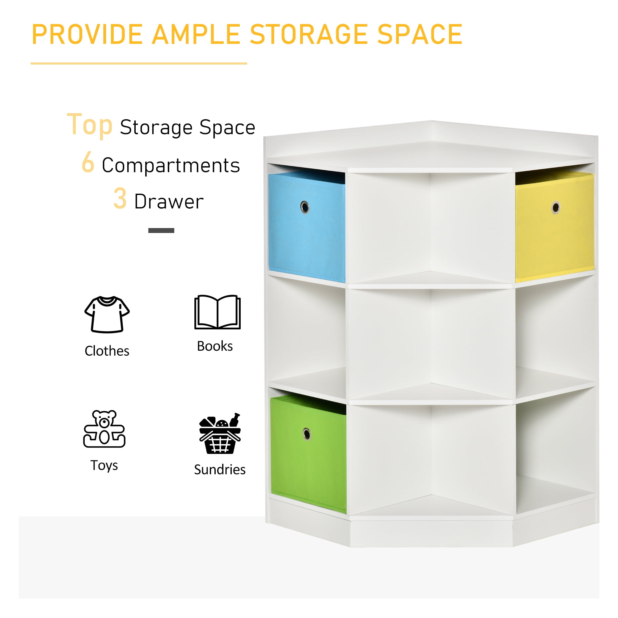 HOMCOM Kids Storage Organizer for Small Bedrooms, Corner Shelf