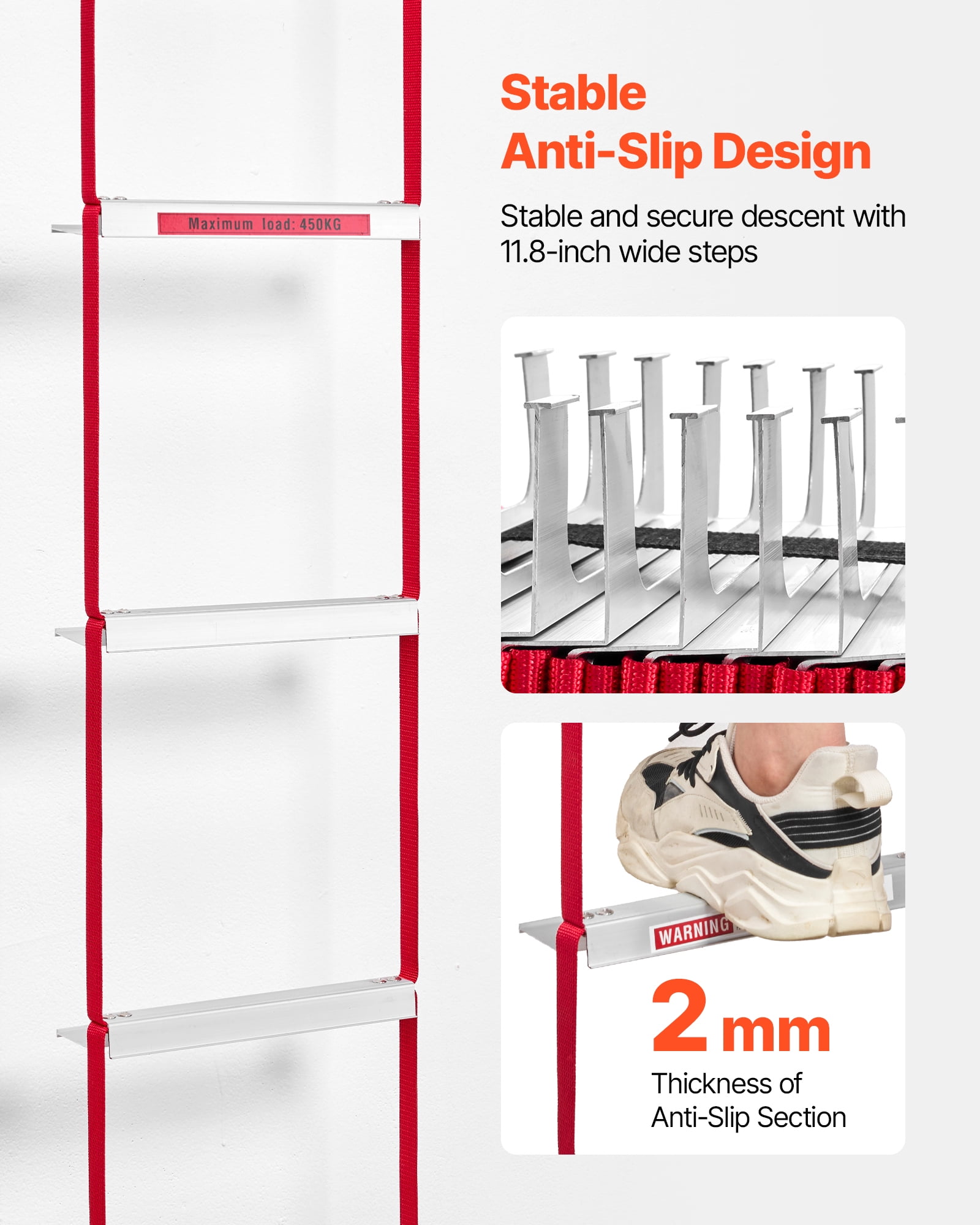 VEVOR Fire Escape Ladder, 3-Story 25FT Retractable Emergency Fire Ladder, Lightweight Aluminum Alloy Safety Escape Ladders with Sturdy Polyester Strap,Anti-Slip Rung & Wide Steps,1000LBS Max Loading