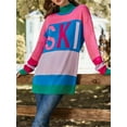 thumbnail image 5 of Womens Sweaters Fall Oversized Color Block Ski Sweater Crewneck Winter Tops, 5 of 6