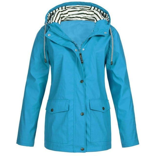Qetyuw Veste de Pluie pour Femmes Grande Taille Imperméable Coupe-Vent Légère pour Extérieur Randonnée Voyage