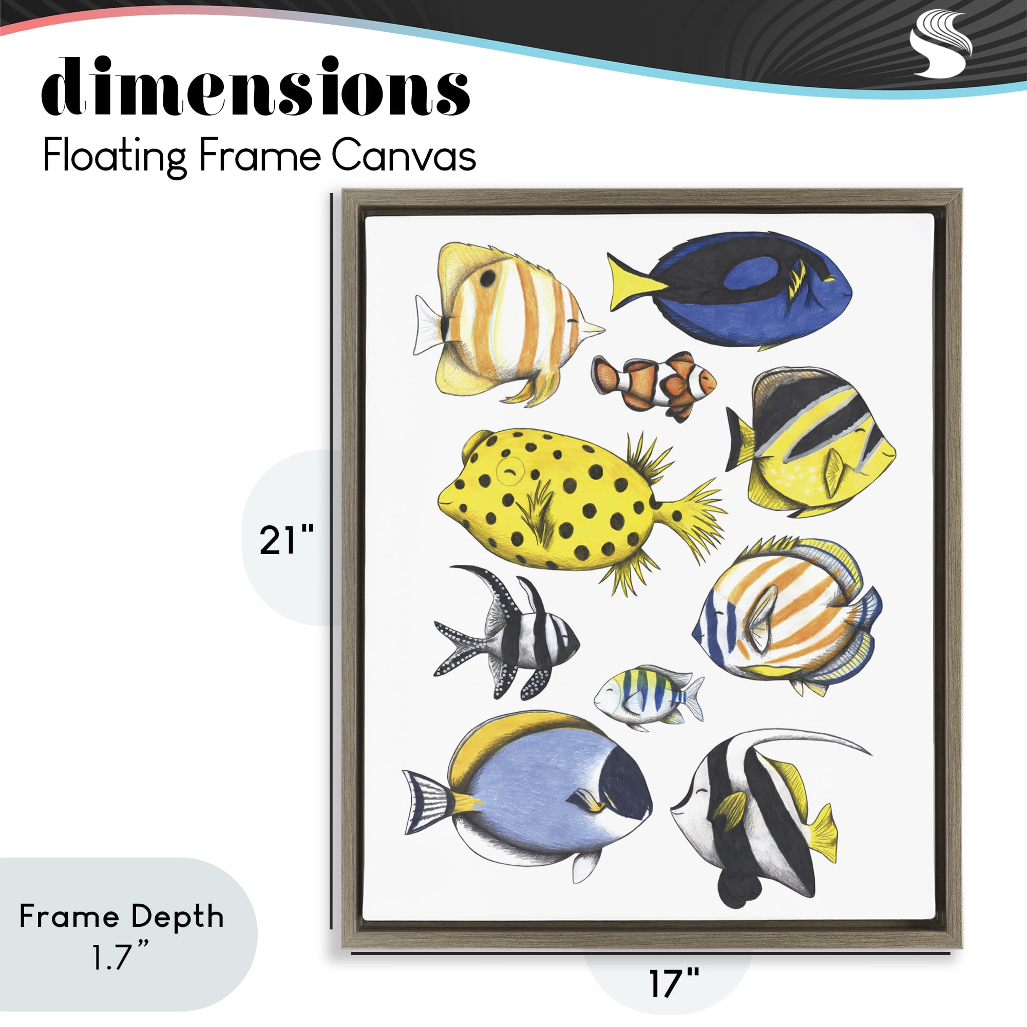 Stupell Industries Aquatic Fishes Collection Brown Framed Floater Canvas Wall Art, design by Cecilia Battaini