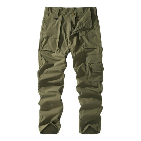 Baggy Cargo Pants Men Casual Solid Color Straight Leg Pants Multi Pockets Lightweight Utility Streetwear Trousers Army Green 30