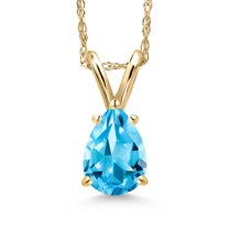 Gem Stone King 10K Yellow Gold Swiss Blue Topaz Pendant Necklace for Women | 0.77 Cttw | Gemstone November Birthstone | Pear Shape 7X5MM | With 18 inch Chain